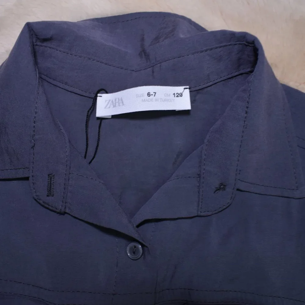 Zara Girls Button Down Long Sleeve Blouse Size 6/7 Blue